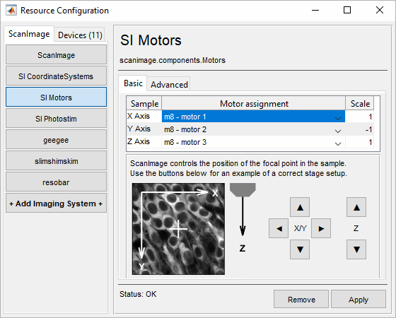Image of SI Motors Configuration Page configured to use Motion8 Device.